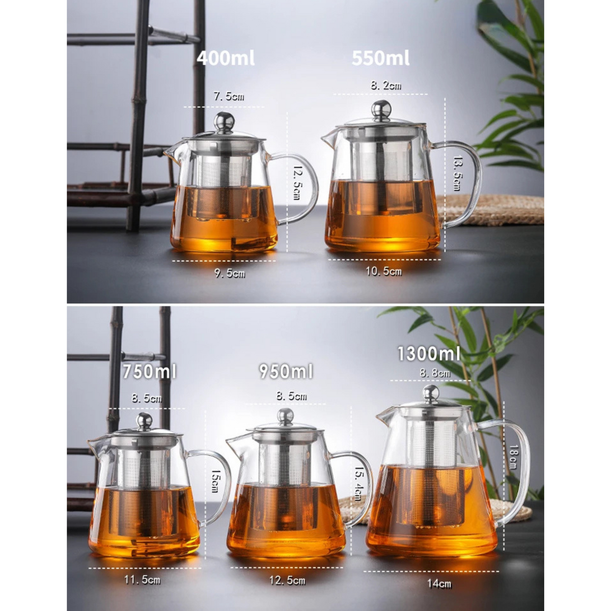 Premium Tea Infuser Glass Teapot with Steel Filter