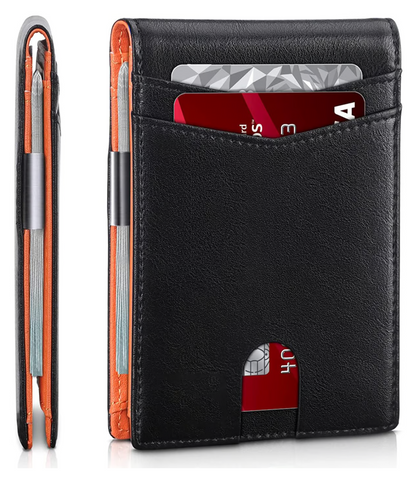 Secure Slim Leather Mens Wallet - Thin RFID Blocker
