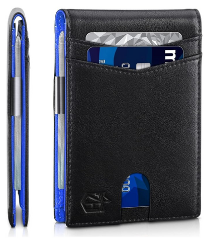 Secure Slim Leather Mens Wallet - Thin RFID Blocker