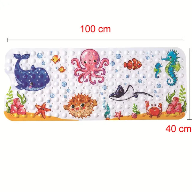 Fun Kids Bath Mat with Suction Cups and Colorful Designs