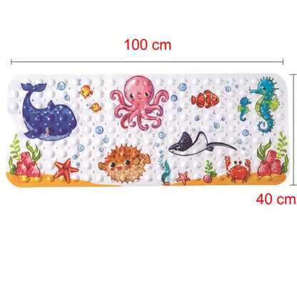Fun Kids Bath Mat with Suction Cups and Colorful Designs