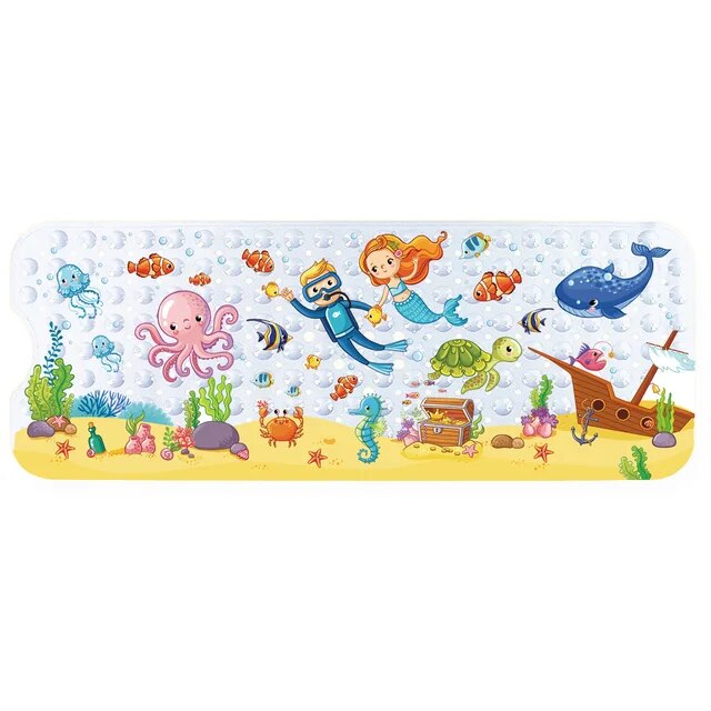 Fun Kids Bath Mat with Suction Cups and Colorful Designs