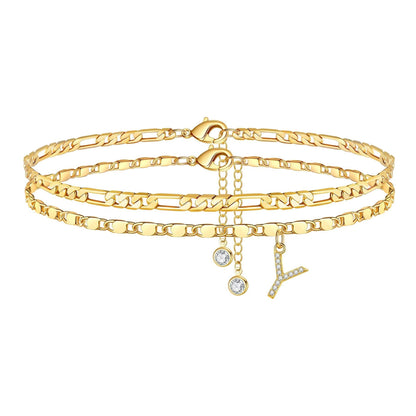 Luxury 14k Gold Initial Letter Anklet Set