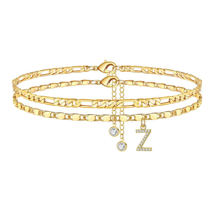 Luxury 14k Gold Initial Letter Anklet Set