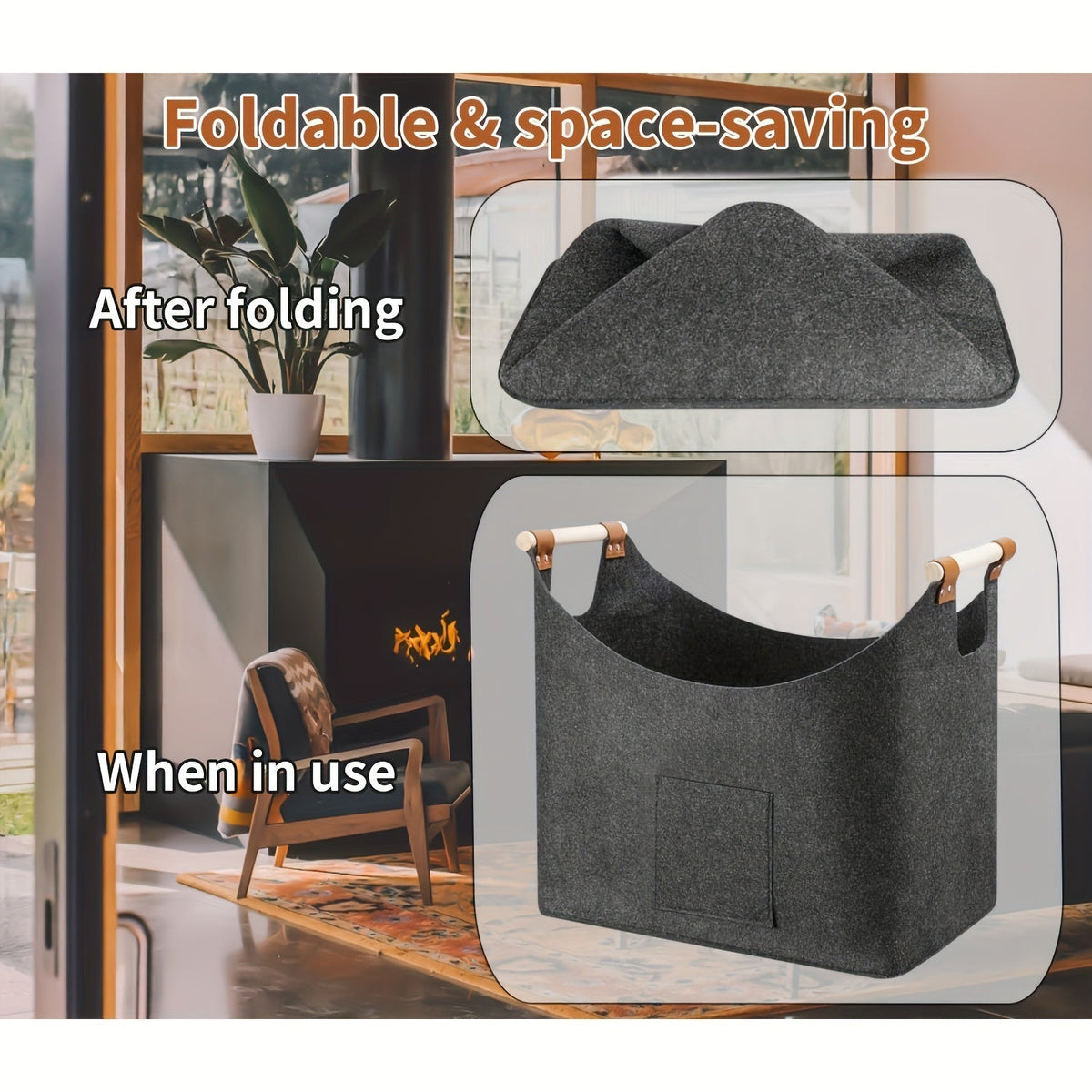 Collapsible Wooden Storage Box with Leather Handles
