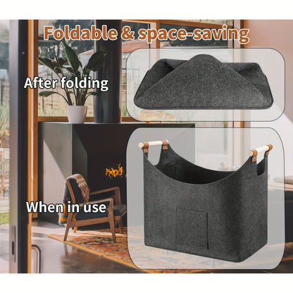 Collapsible Wooden Storage Box with Leather Handles