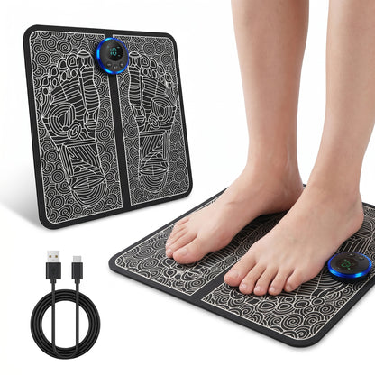 EMS Foot Massager - how it works: rest feet, USB-C rechargeable
