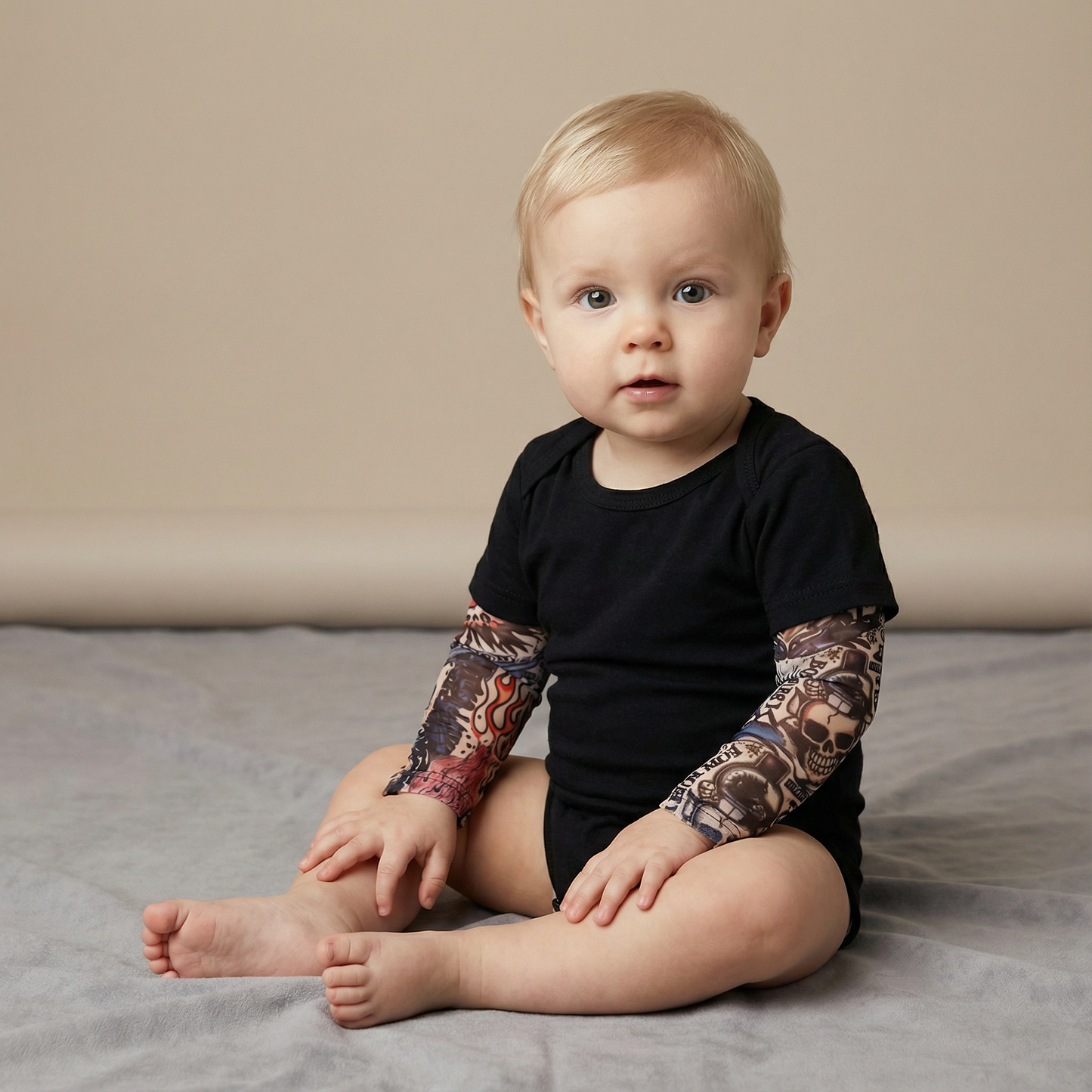 Cute baby tattoo sleeve bodysuit for infants