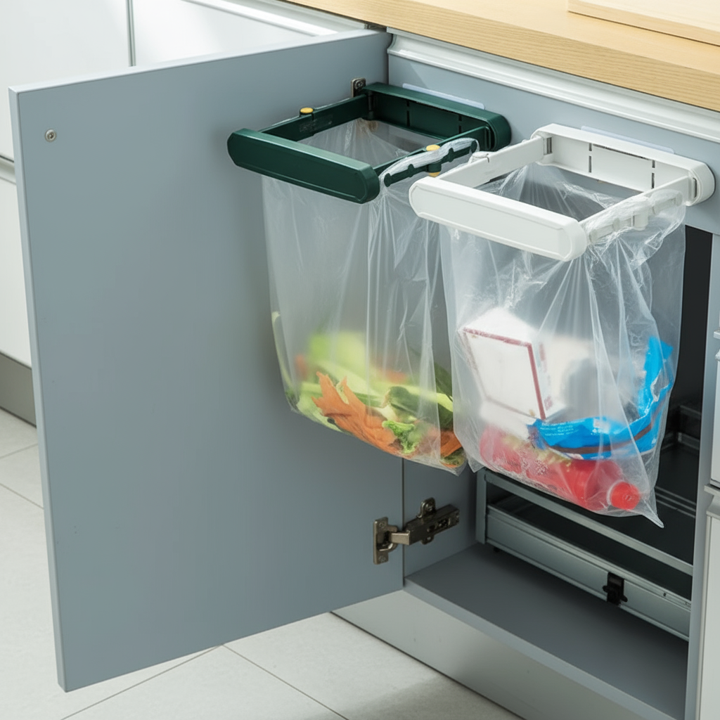 Space-Saving Clip On Kitchen Trash Bag Holder
