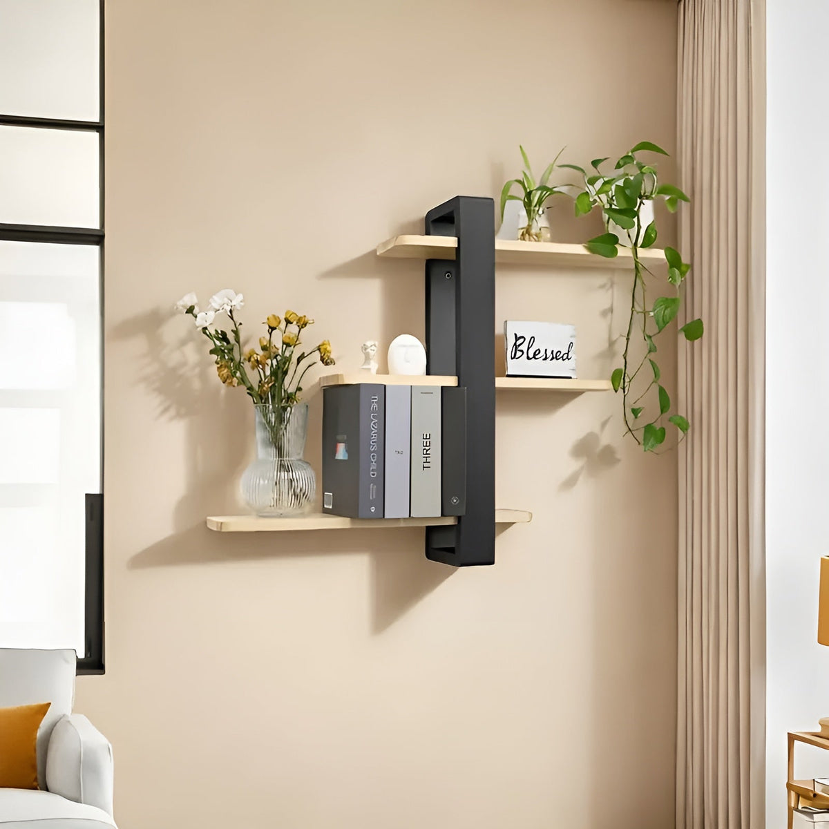 Rustic Wooden Wall Storage Shelf 3 Tier Natural Pine
