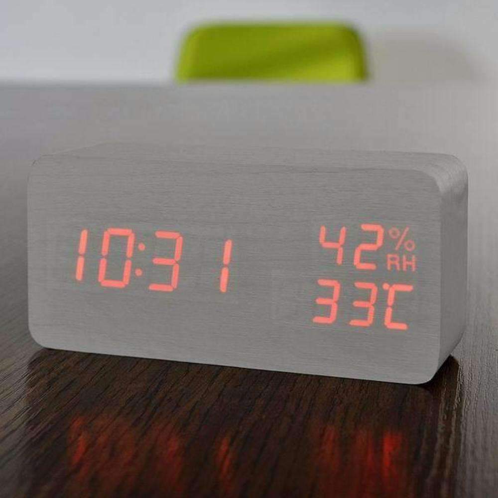 Natural Wood LED Digital Alarm Clock