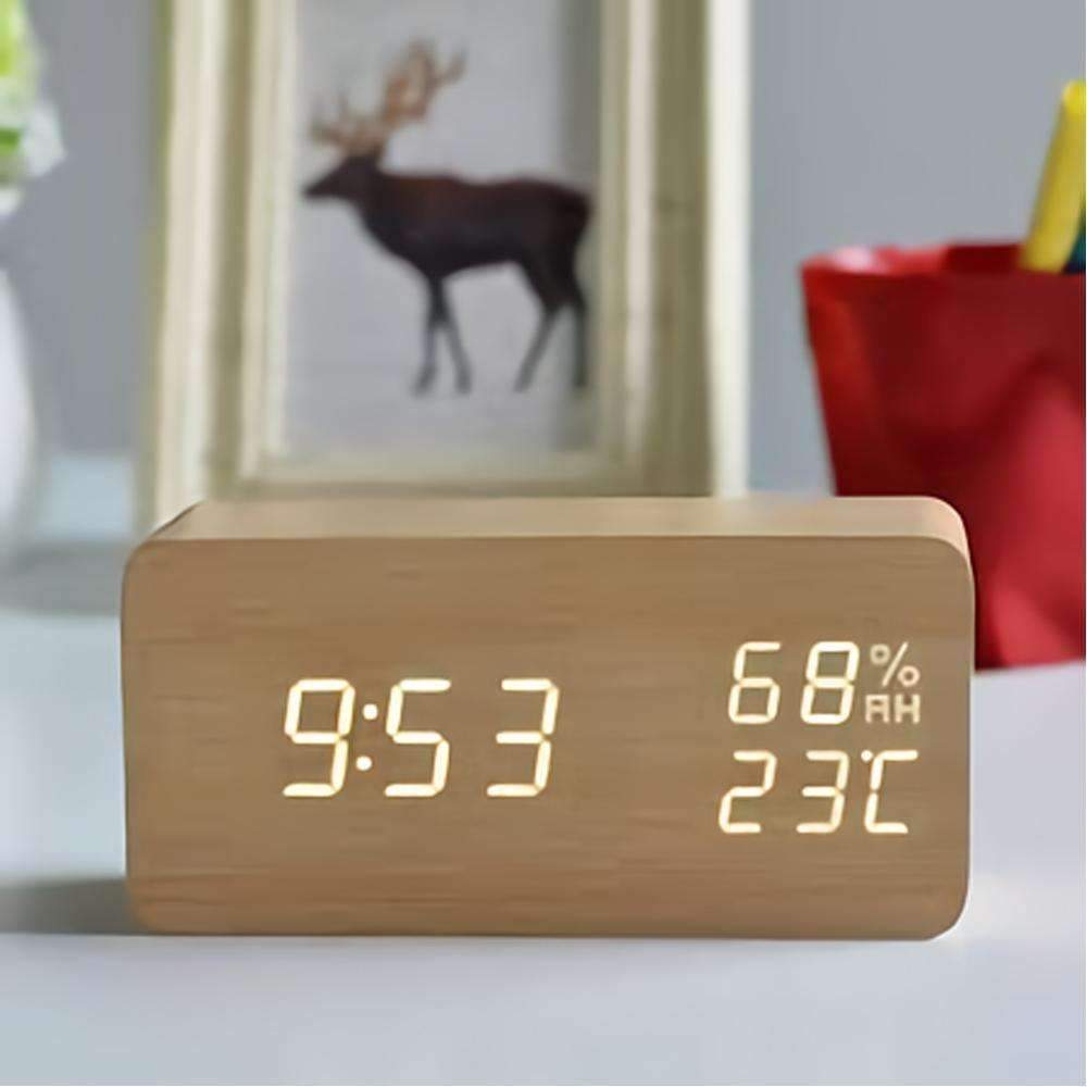 Natural Wood LED Digital Alarm Clock