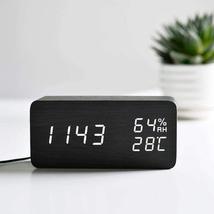 Natural Wood LED Digital Alarm Clock