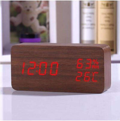 Natural Wood LED Digital Alarm Clock