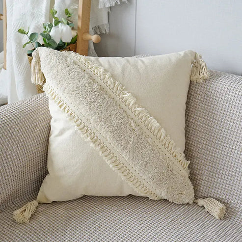 Stylish Textured Pillow with Tassel Trim - Yeezlab