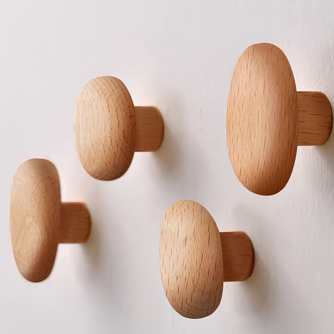 Rustic Wooden Wall Hook Set - Natural Walnut Wood Coat Hooks