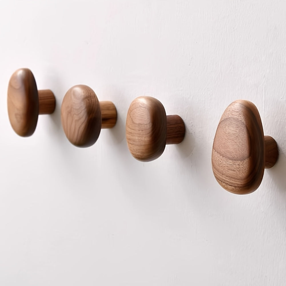 Rustic Wooden Wall Hook Set - Natural Walnut Wood Coat Hooks