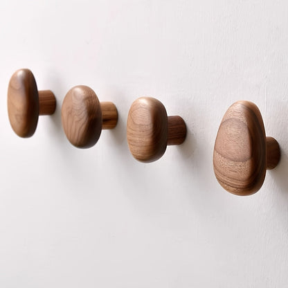 Rustic Wooden Wall Hook Set - Natural Walnut Wood Coat Hooks