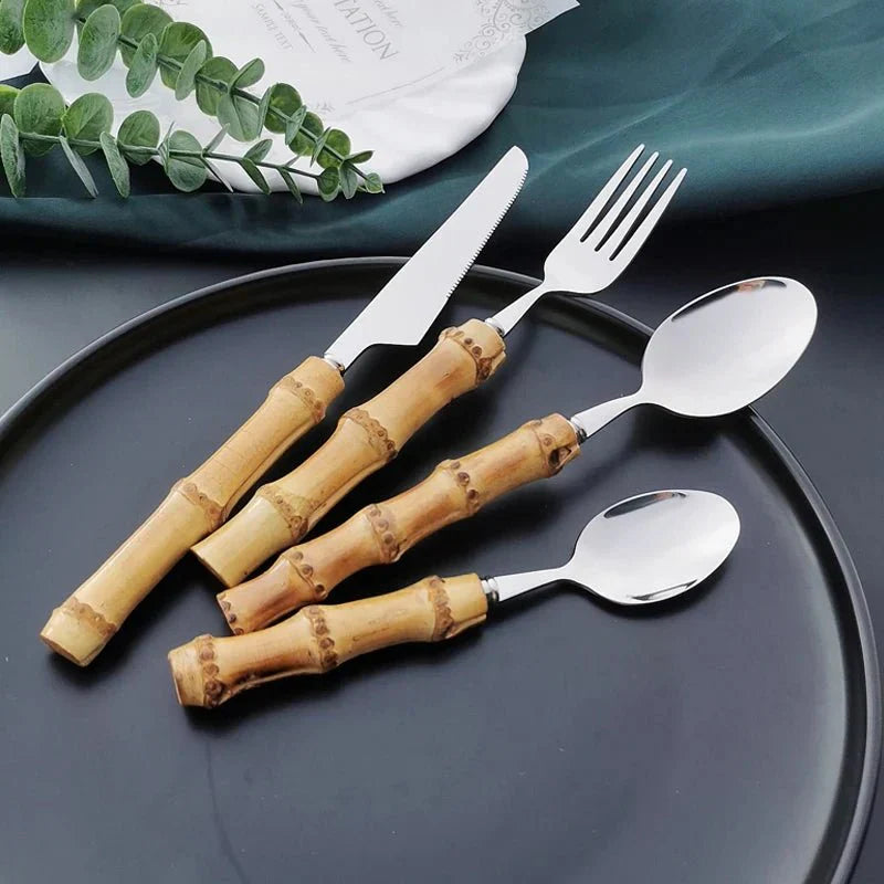Eco Friendly Stainless Steel Utensil Set with Bamboo Handles