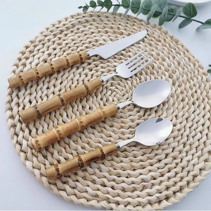 Eco Friendly Stainless Steel Utensil Set with Bamboo Handles