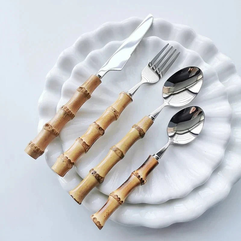 Eco Friendly Stainless Steel Utensil Set with Bamboo Handles