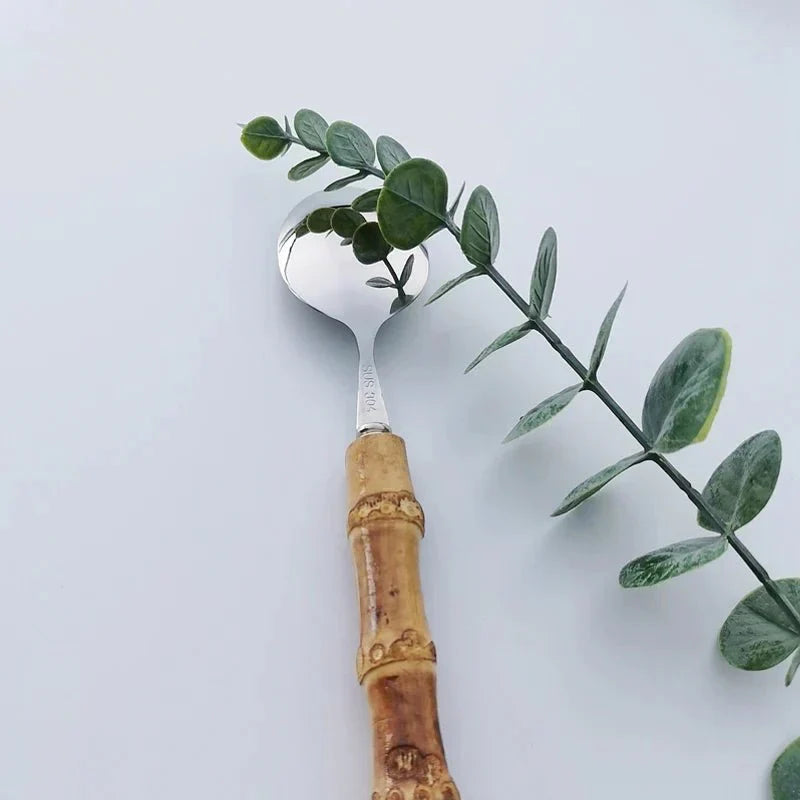 Eco Friendly Stainless Steel Utensil Set with Bamboo Handles