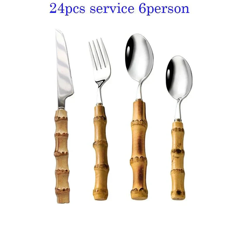 Eco Friendly Stainless Steel Utensil Set with Bamboo Handles