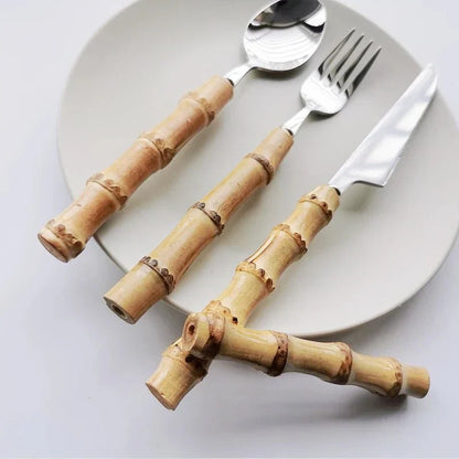 Eco Friendly Stainless Steel Utensil Set with Bamboo Handles