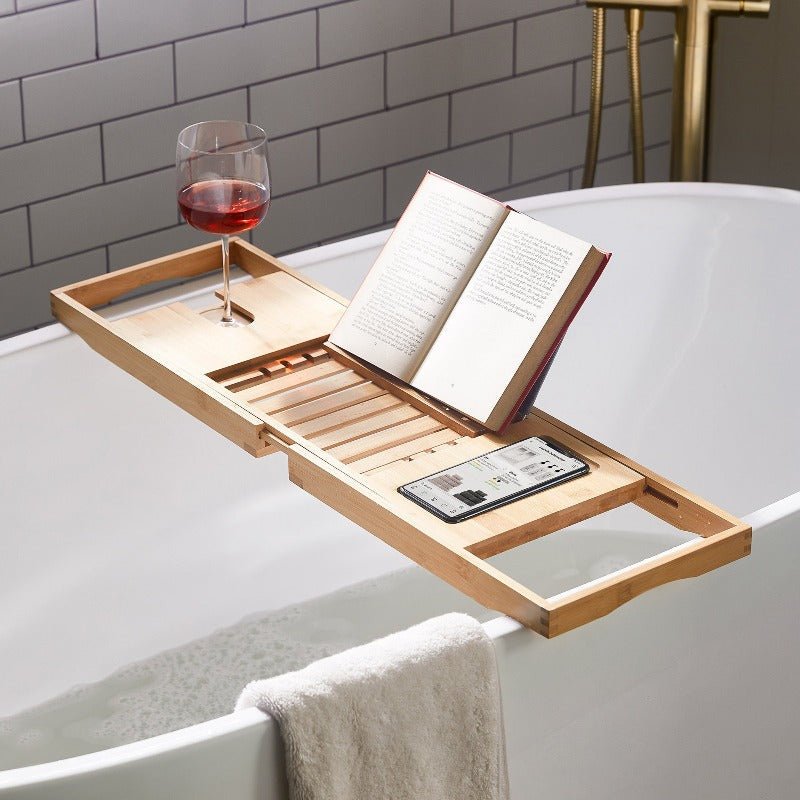 Spa Bamboo Bathtub Tray with Wine Holder - Yeezlab