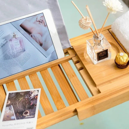 Spa Bamboo Bathtub Tray with Wine Holder