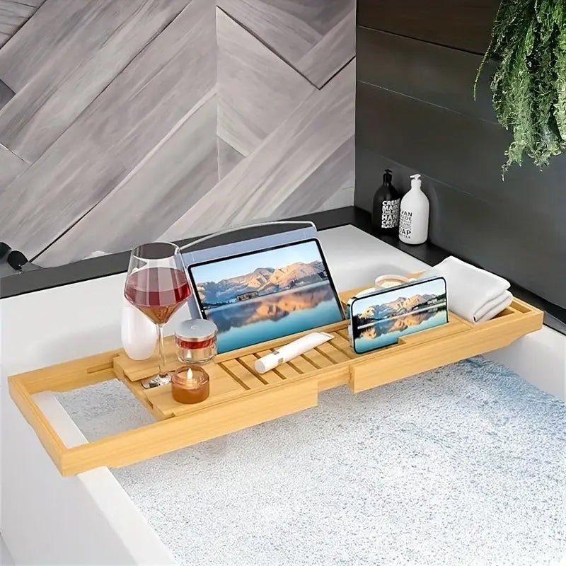 Spa Bamboo Bathtub Tray with Wine Holder