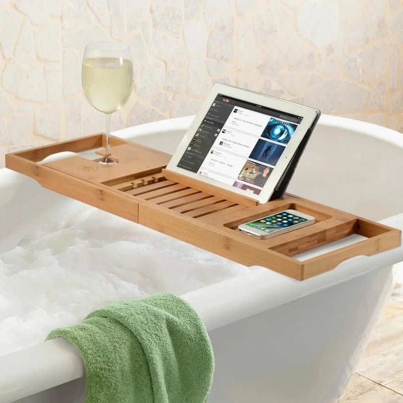 Spa Bamboo Bathtub Tray with Wine Holder
