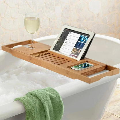 Spa Bamboo Bathtub Tray with Wine Holder