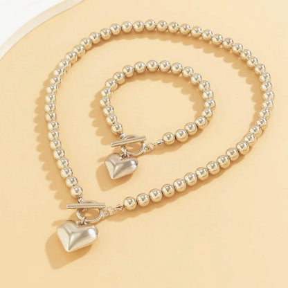 Beaded Heart Charm Bracelet and Necklace Set