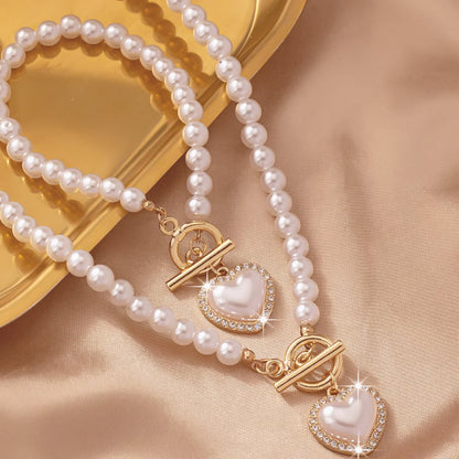 Beaded Heart Charm Bracelet and Necklace Set