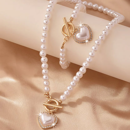 Beaded Heart Charm Bracelet and Necklace Set