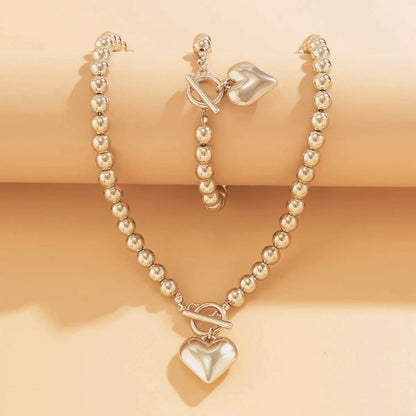 Beaded Heart Charm Bracelet and Necklace Set