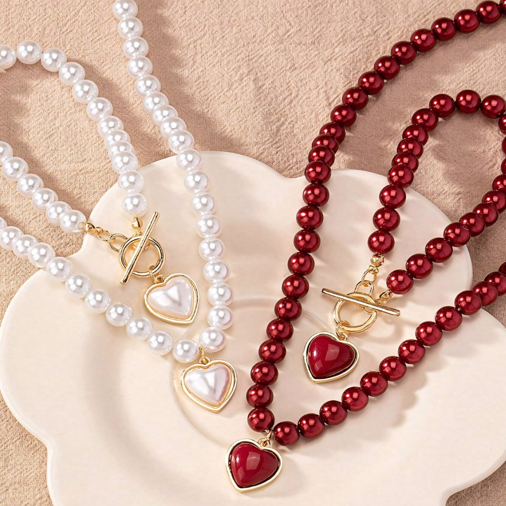 Beaded Heart Charm Bracelet and Necklace Set