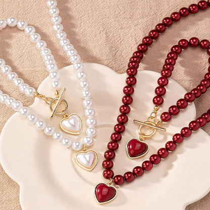 Beaded Heart Charm Bracelet and Necklace Set