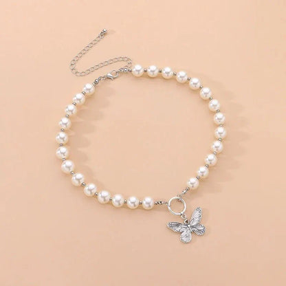 Trendy Pearl Butterfly Choker Necklace