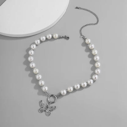 Trendy Pearl Butterfly Choker Necklace