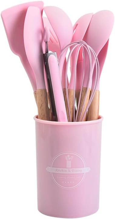 Durable Silicone Kitchen Tool Set with Wooden Handles