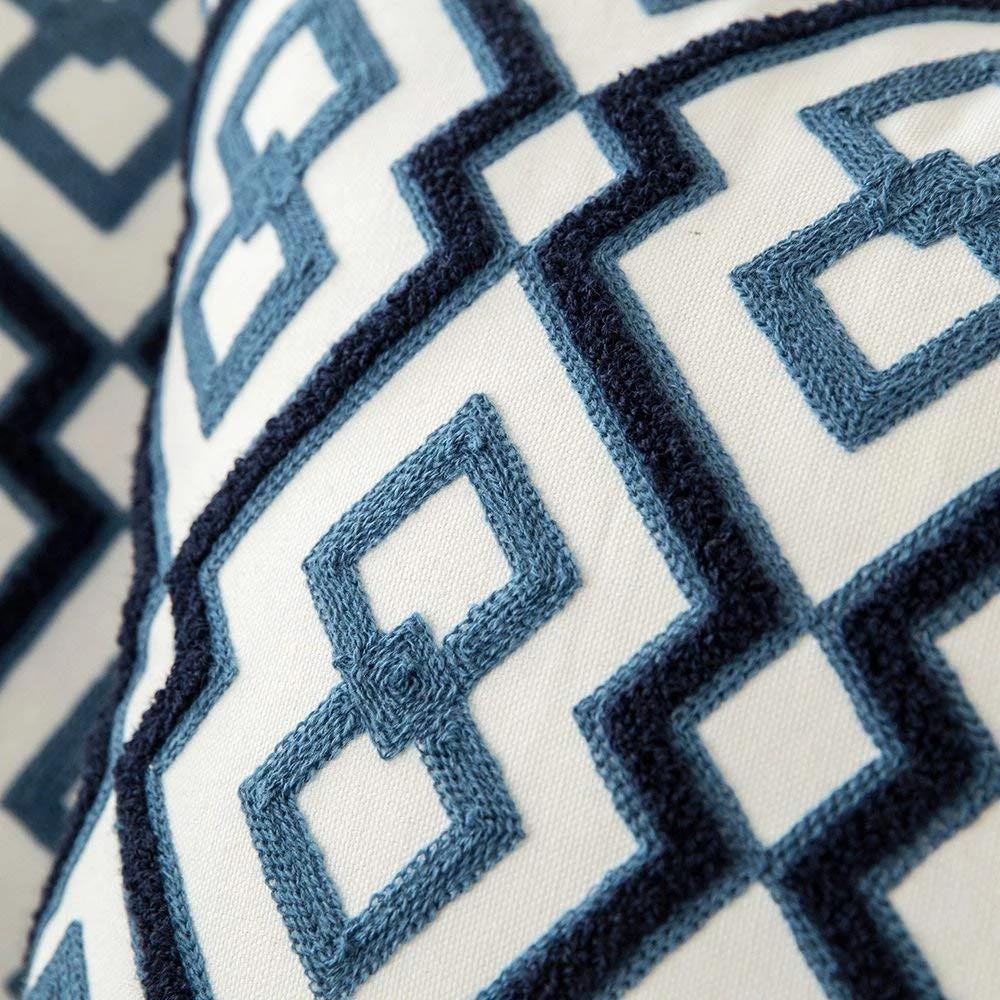 Navy Blue Embroidered Throw Pillow with Floral Design