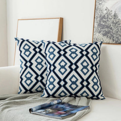 Navy Blue Embroidered Throw Pillow with Floral Design