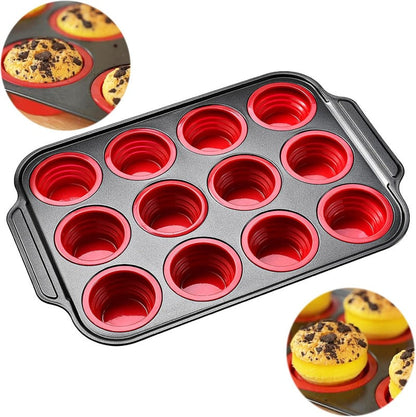 Non-Stick Silicone Muffin Pan with Durable Metal Base