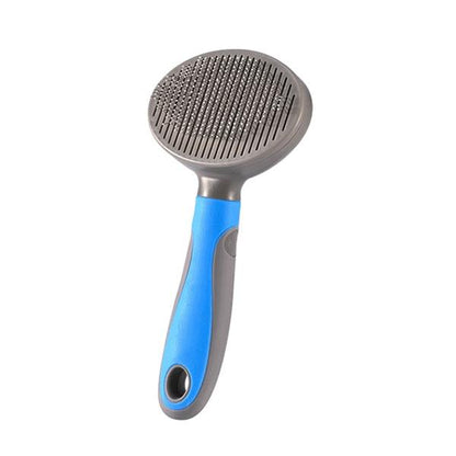 Pet hair removal grooming brush with self-cleaning button