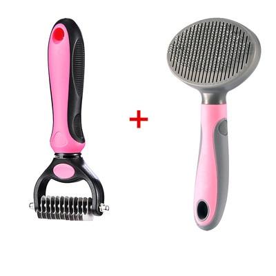 Pet hair removal grooming brush with self-cleaning button