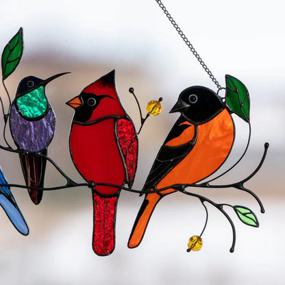 Colorful Bird Shaped Glass Window Decor