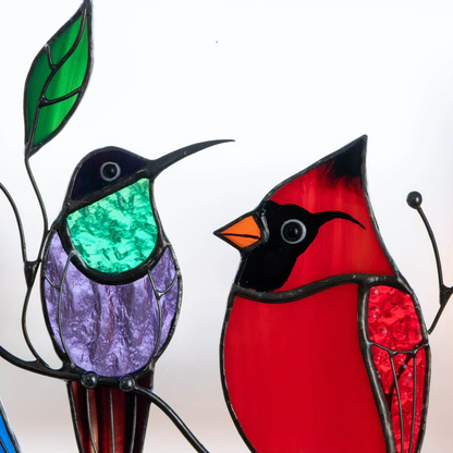 Colorful Bird Shaped Glass Window Decor