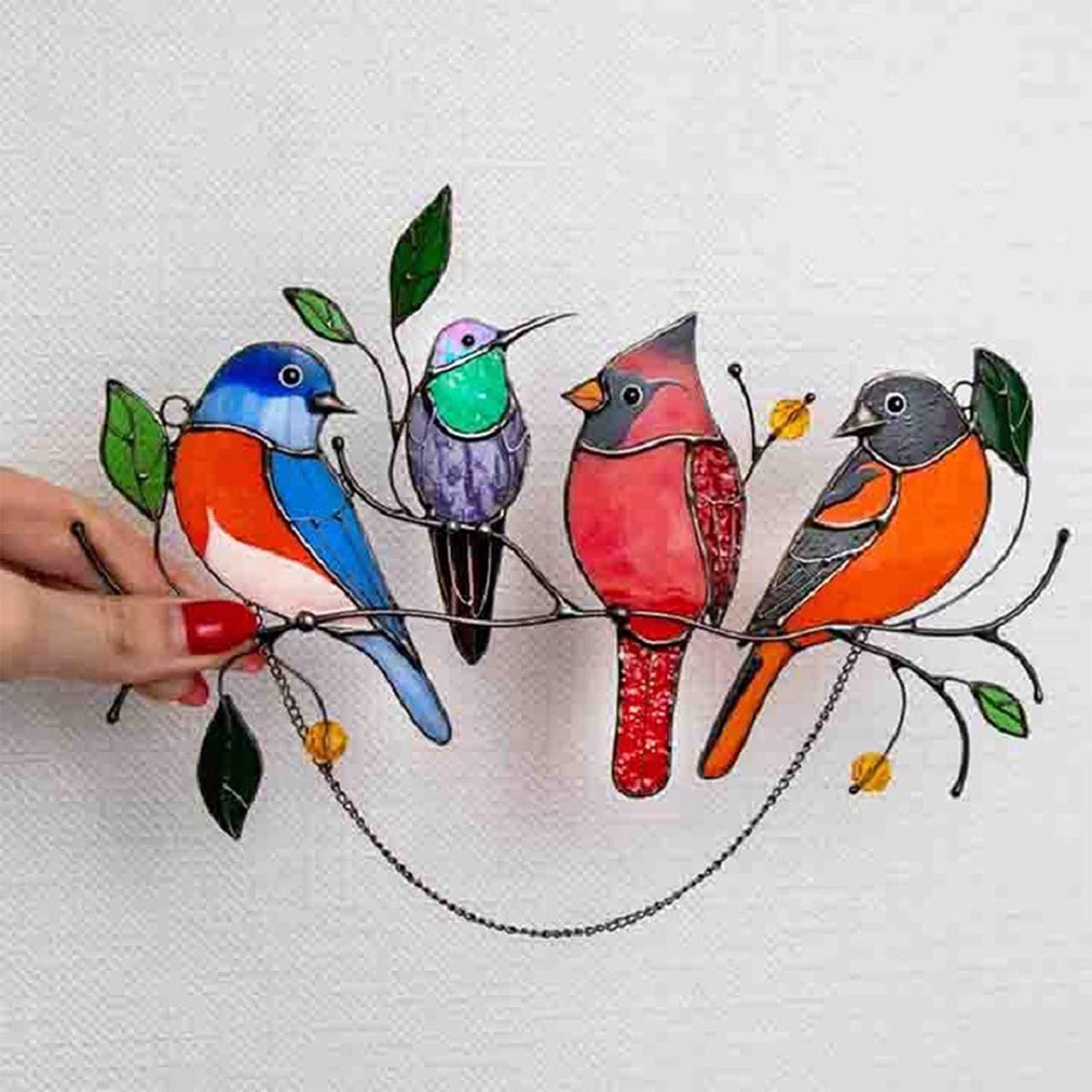 Colorful Bird Shaped Glass Window Decor